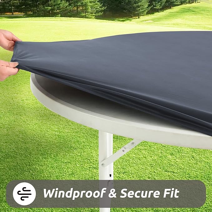 LURKA Round PU Leather Table Cover/Tablecloth with Elastic Hem – Waterproof, Oil-Proof, Scratch-Resistant, Wipeable Spill Protector for Dining Table, Kitchen, Outdoor Party (Grey, 4FT-Round)