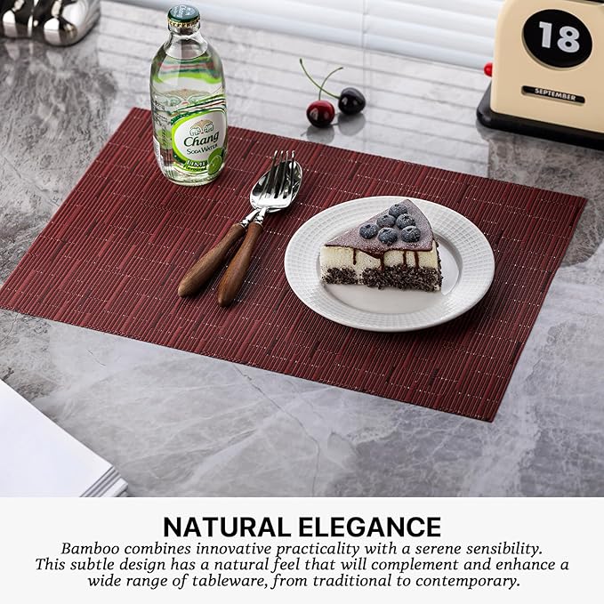 LEXMORE Placemats Set of 8 Vinyl/Plastic Woven Place Mats for Kitchen Table Indoor/Outdoor Washable Placemat Wipeable Dining Table Mats(Burgundy)
