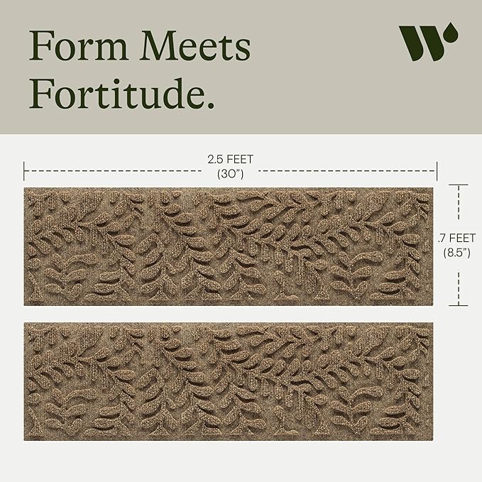 Bungalow Flooring Waterhog Stair Treads (Set of 4) – 8 1/2 x 30 Inches, Durable,Water-Trapping, Indoor/Outdoor Floor Covering, Boxwood Collection – Made in USA, Khaki/Camel