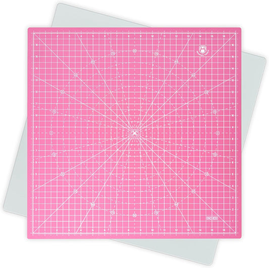 Headley Tools 17"x17" Rotating Cutting Mat, Self Healing Mat with 360-Degree Rotation & Anti-Slip Base, Sewing Board Cutting Mat Perfect for Fabric Quilting Leather Hobby Project, Pink