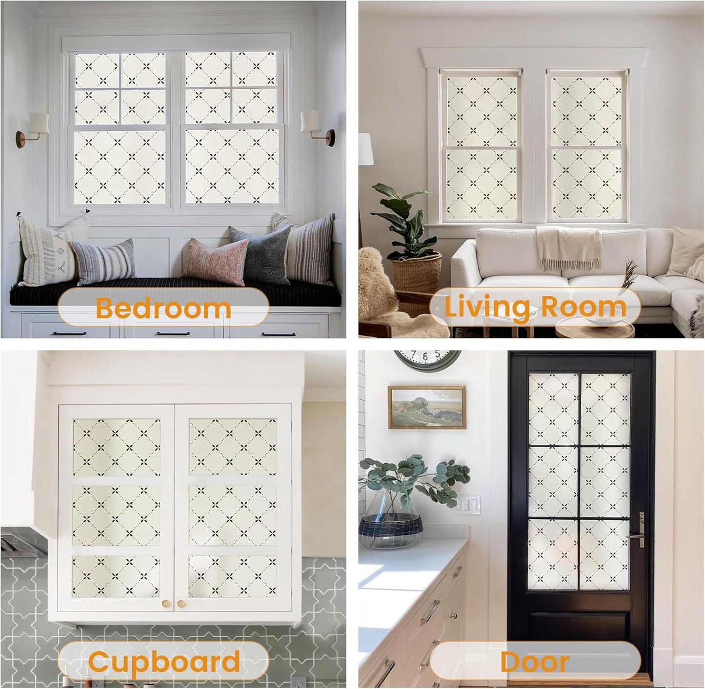 DKTIE Geometric Art Stained Glass Window Film Bathroom Window Privacy Film Frosted Glass Static Clings Non Adhesive with Installation Tools, Modern Home Improvement Style (S119, 35.4'' x 118.1'')