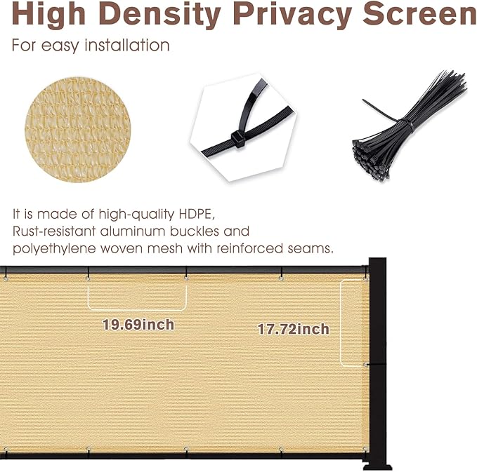 SUNNY GUARD 3'x10' Sand Yellow Balcony Deck Privacy Screen Fence, Apartments Railing Screen, Heavy Duty Wind Screen for Outdoor,Deck,Backyard,Patio Privacy（We Make Custom Sizes）