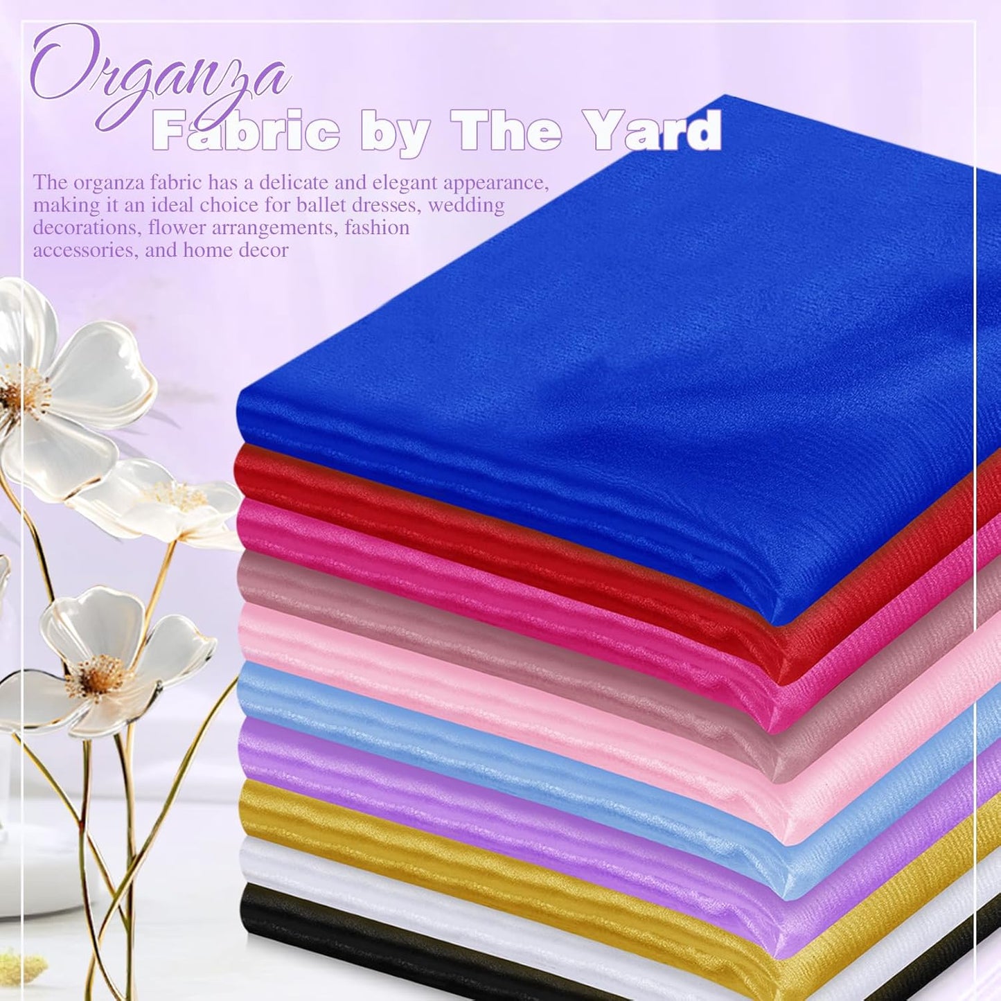 VACVELT Sheer Organza Fabric by The Yard, 60 Inch Wide Light Purple Organza Fabric Bolt Bridal Sheer Tulle Fabric, Silk Organza Fabric Roll for Wedding Party Decorations Backdrop Curtain (10 Yards)