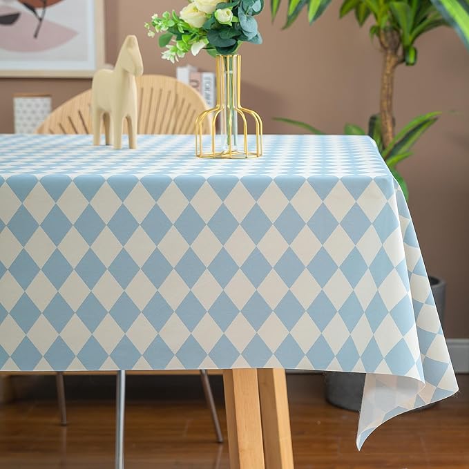 Rectangle Table Cloth,100% Waterproof Tablecloth Oil Proof Spill Proof Vinyl Table Cloth, Wipe Clean Plastic Table Cover for Dining, Camping, Indoor and Outdoor 54" x 84",Blue Checkered