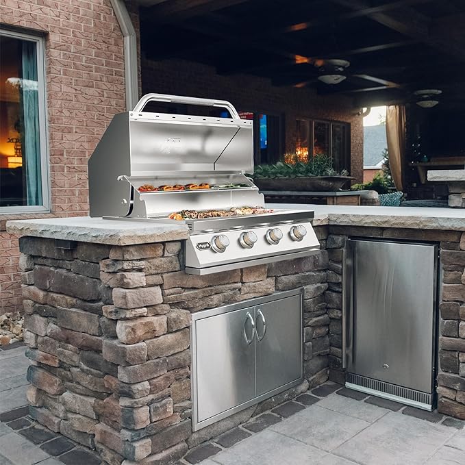 Hygrill 32-Inch Built In Grill, Stainless Steel 4-Burner Grill Head for Outdoor Kitchen, Natural Gas