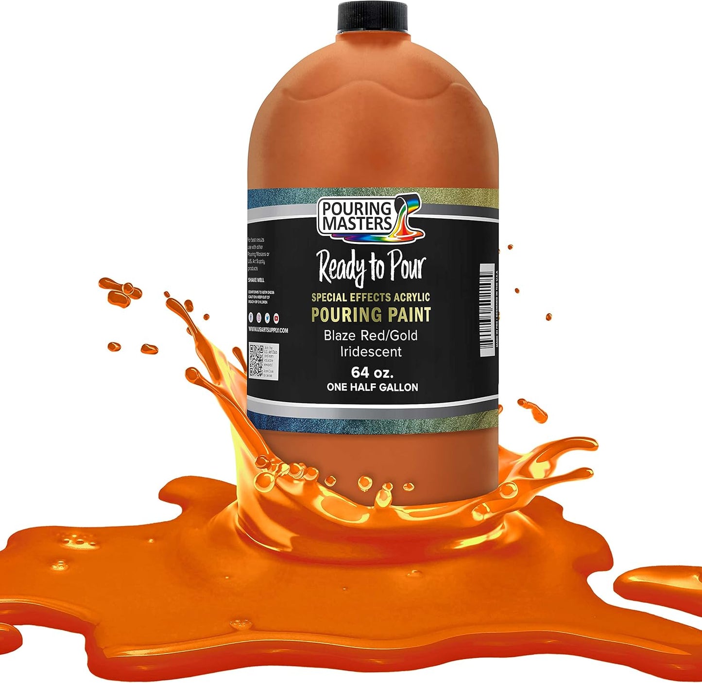Pouring Masters Blaze Red/Gold Iridescent Special Effects Acrylic Pouring Paint - Premium 64-Ounce Pre-Mixed Fluid Acrylic Paint - Fluid Art Supplies for Canvas, Wood, Paper, Tile & Rocks