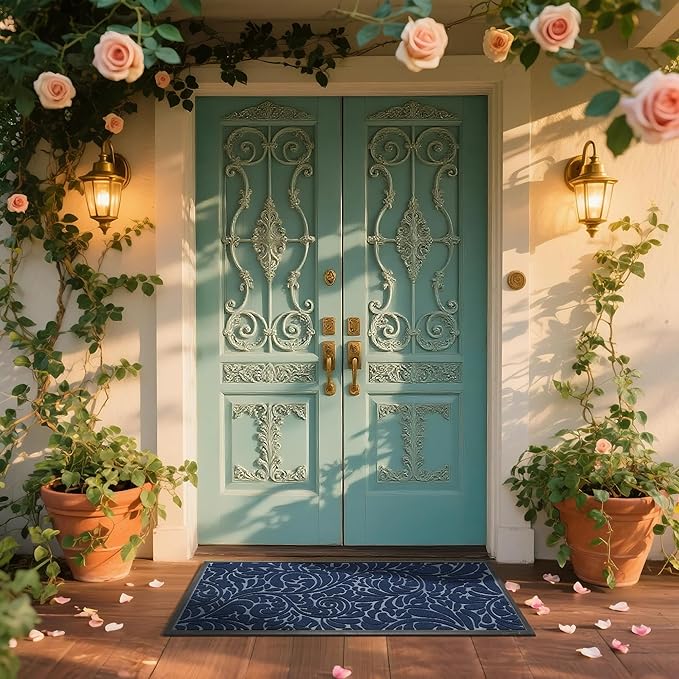 Yimobra Large Door Mat Outside Entrance 47x24, Waterproof Sturdy Outdoor Mats for Front Door, Heavy Duty Non-Slip Doormat for Garage Patio Entryway Indoor, Easy Clean, Blue