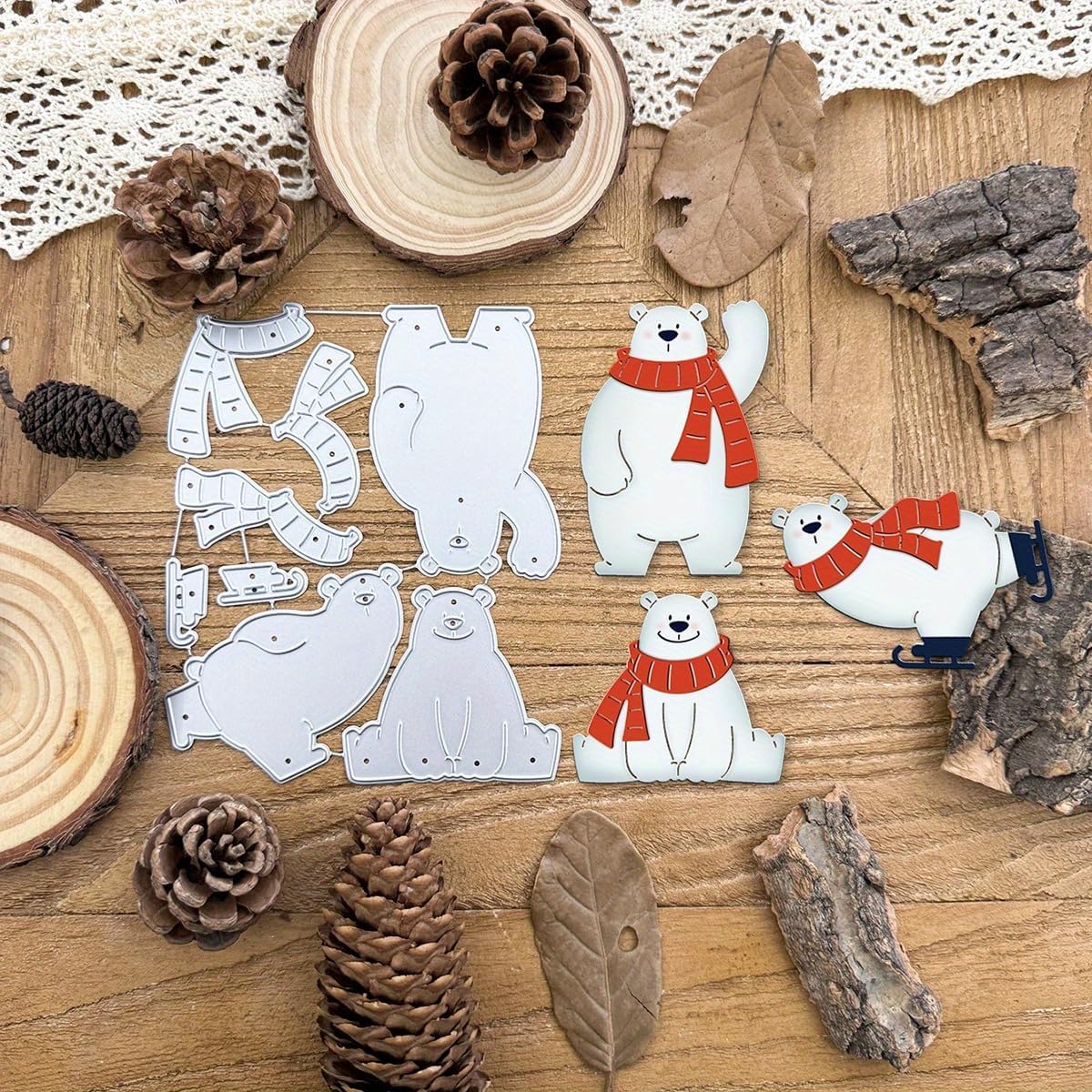 Lapoo Festivals Metal Cutting Die for Scrapbooking - Durable, Cut Stencils for DIY Scrapbook Photo Album Decorative Paper Card, Card Making Supplies, Embossing (Three Polar Bears 4.9 x 4 in)