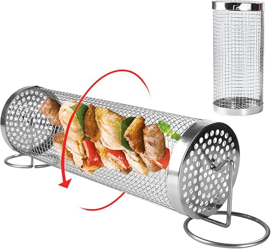 Rolling grilling basket set of-2 Perfect for home grilling BBQ grill parties camping and outdoor cookouts premium stainless steel Long lasting performance.