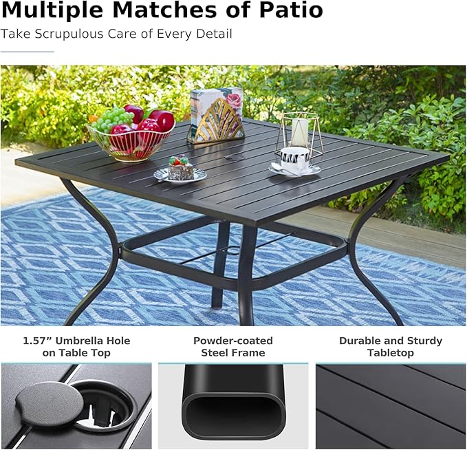 MFSTUDIO 5 Pieces Patio Dining Sets for 4, Square Metal Outdoor Table and Chairs, Heavy Duty Patio Dining Furniture for Deck, Porch