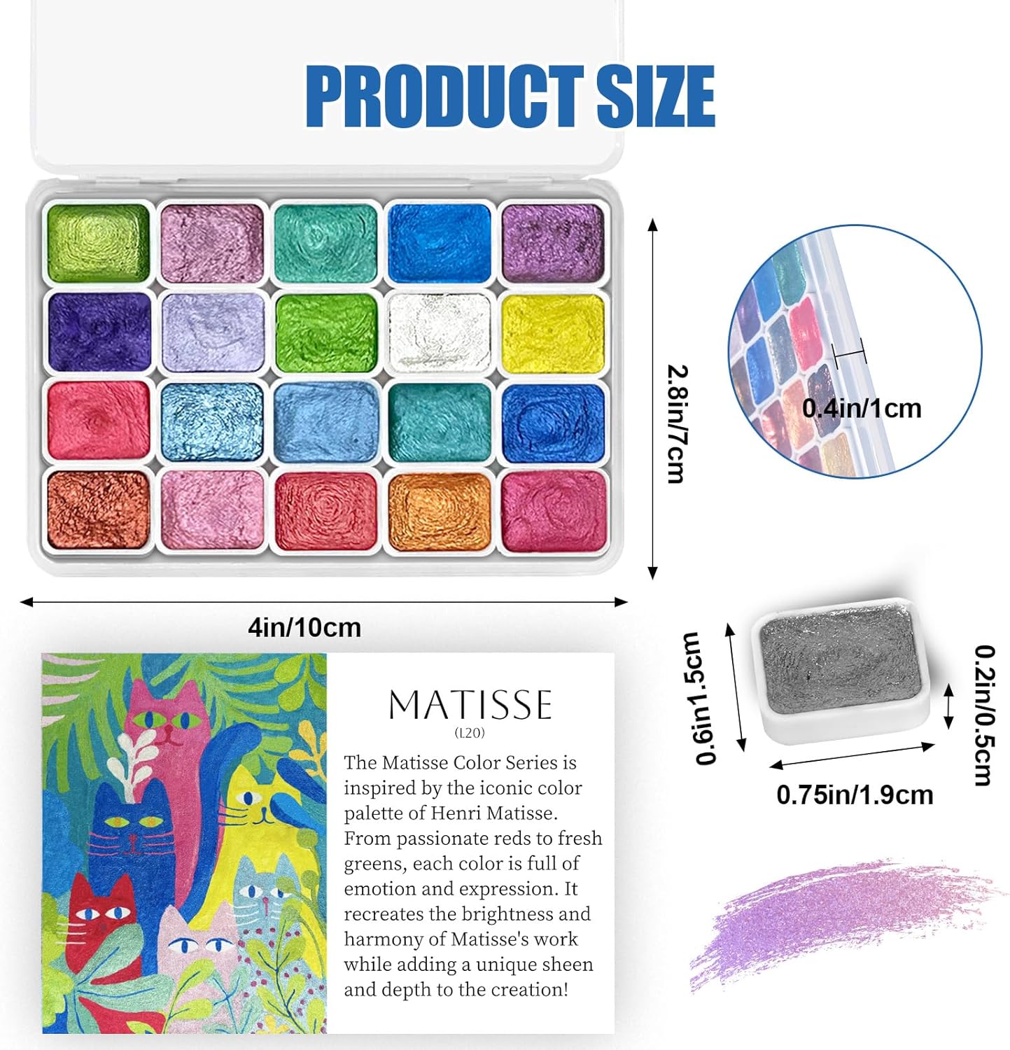 Mini Forestry Shifting Watercolor Painting Set - 40 Color Shifting Watercolor Paints, Shimmer Metallic & Glitter Watercolor Paints, Matisse & DunHuang Style