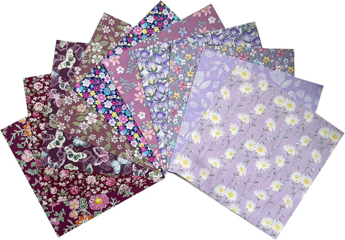 HANPATQUI 50PCS 5 x 5 inch Purple Printed 100% Cotton Fat Quarters Fabric for Sewing and Quilting Bundles Precut Fabric Square for DIY Craft Patchwork