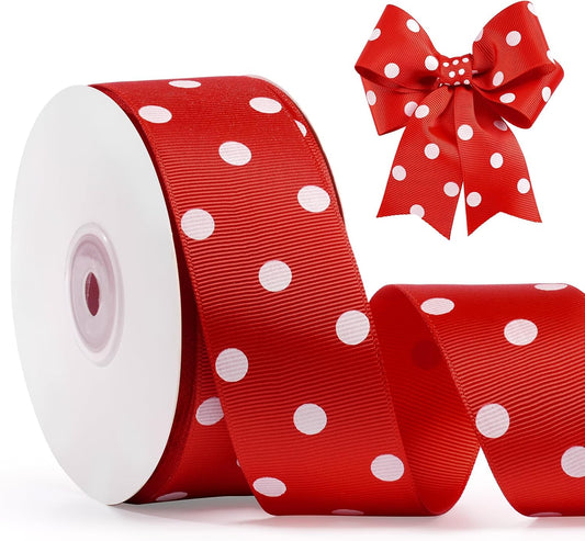Polka Dot Grosgrain Ribbon 1.5 Inch, 25 Yards Spool Red and White Dot Craft Ribbon for Christmas Gift Wrapping DIY Crafts Hair Bows Wedding Party Decor Sewing and Home Decoration