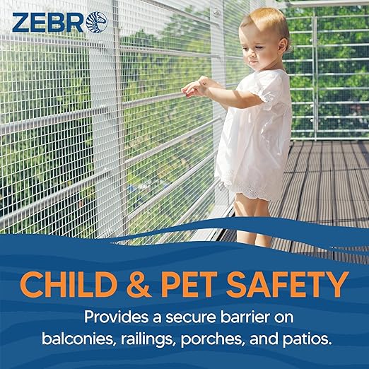 ZEBRO Plastic Hardware Mesh Screen & Fence Roll (3' x 25' - White) for Balcony, Patio & Porch - Safety Barrier to Protect Pets & Kids Around the Home