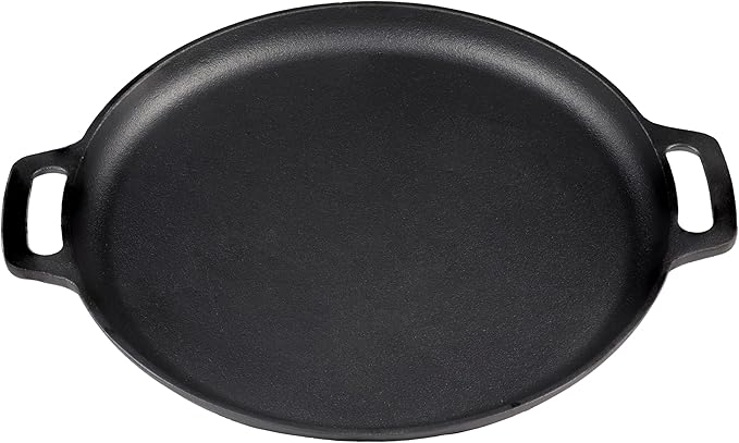Sunnydaze 13.75-Inch Pre-Seasoned Cast Iron Pizza Pan with 2 Side Handles for Cooktop, Oven, and Grill