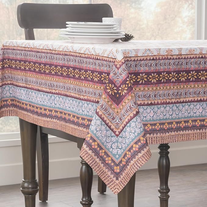 Maison d' Hermine Table Cloth Square Table 100% Cotton 54 x 54 Inches Fall Tablecloth Reusable Everyday Use for Thanksgiving Christmas Decorations Dining Farmhouse Party (Fair Isle)