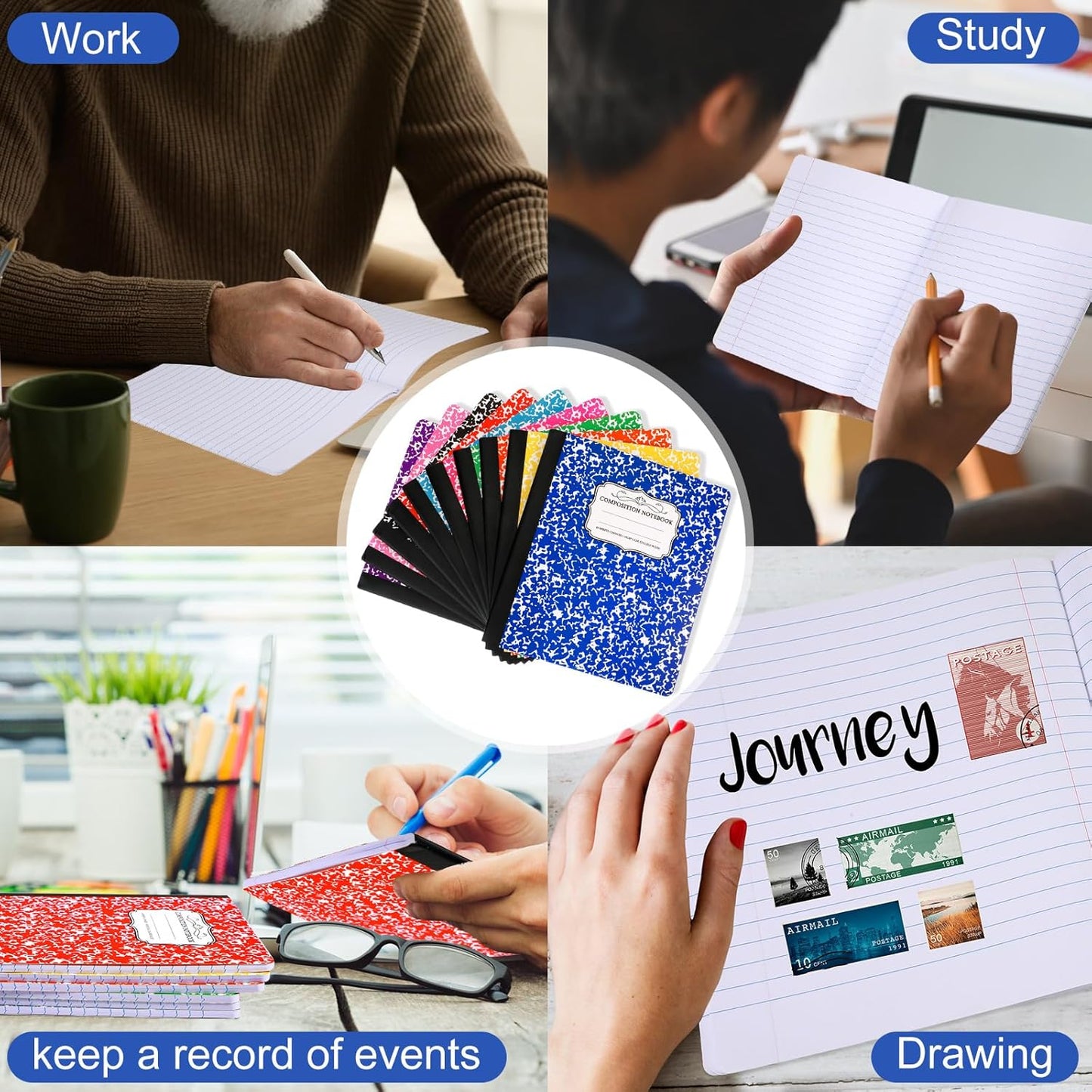 Seajan 20 Pack Composition Notebooks, Wide Ruled Paper, 7-1/2" x 9-3/4" Marble Hard Covers, 60 Sheets, Composition Notebooks Bulk for Students Back to School Adults Office Supplies(Colorful)