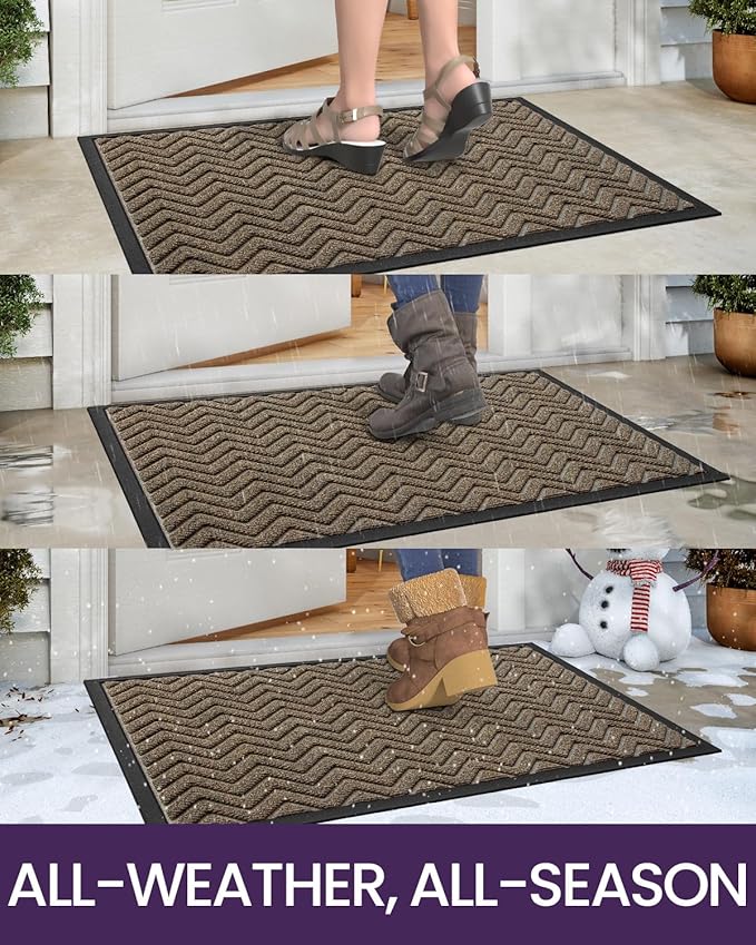 DEXI Front Door Mat Outside Entrance, 3x5 ft Rubber Entry Doormat Heavy Duty, Welcome Mats Non Slip for Inside House Floor Entryway Back Doors Exterior Patio, Chevron Brown