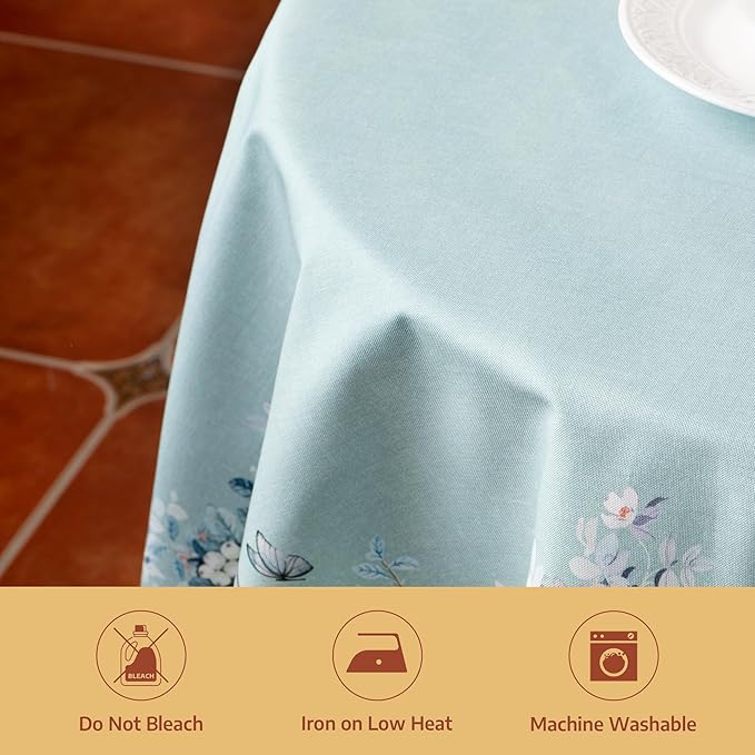 Maison d' Hermine Premium Table Cloth Round Table 100% Combed Cotton 70" Diameter Inches Tablecloth Reusable Decorative for Dining Room Home Party Festive Wedding - Peacock Utopia - Pastel Turquoise