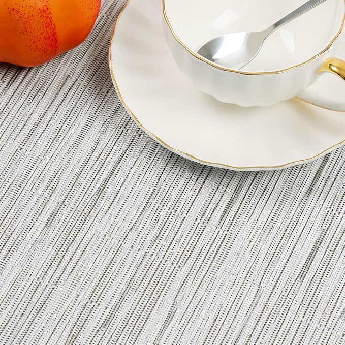 SHACOS Small Round Table Placemats Wedge Placemat Set of 4 Non Slip Heat Resistant Woven Vinyl Table Mats Wipe Clean Indoor Outdoor (4, Gray White)