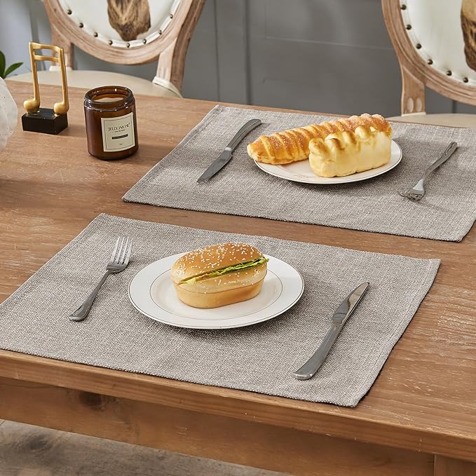 BALCONY & FALCON Placemats Set of 6 Faux Linen Cloth Place Mats Washable Waterproof Wrinkle Resistant Table Placemats for Dining Kitchen Farmhouse Indoor & Outdoor Use(Taupe Gray, 13.8”x 17.7”