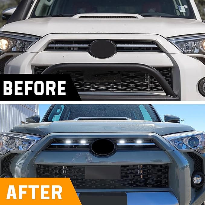 SEVEN SPARTA 4 PCS Grill Led Lights Compatible with Toyota 4Runner 2020-2024, Including SR5, TRD Sport, Off-Road, Premium and Limited Grille, Fuse and Instruction Included (Smoke Shell/White Lights)
