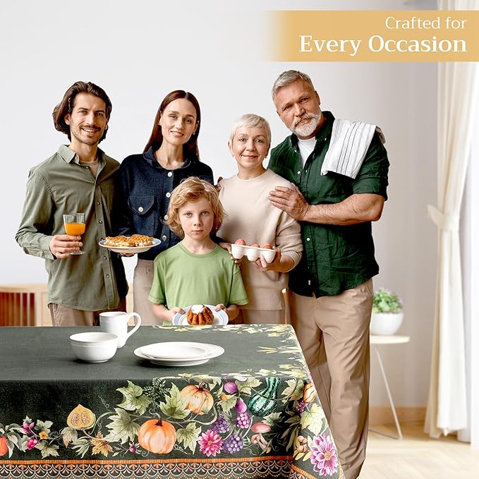 Maison d' Hermine Table Cloth Rectangle Table 100% Cotton 60 x 120 Inches Fall Tablecloth Reusable Everyday Use for Thanksgiving Christmas Decorations Dining Farmhouse (Pumpkin Garden - Dark Green)