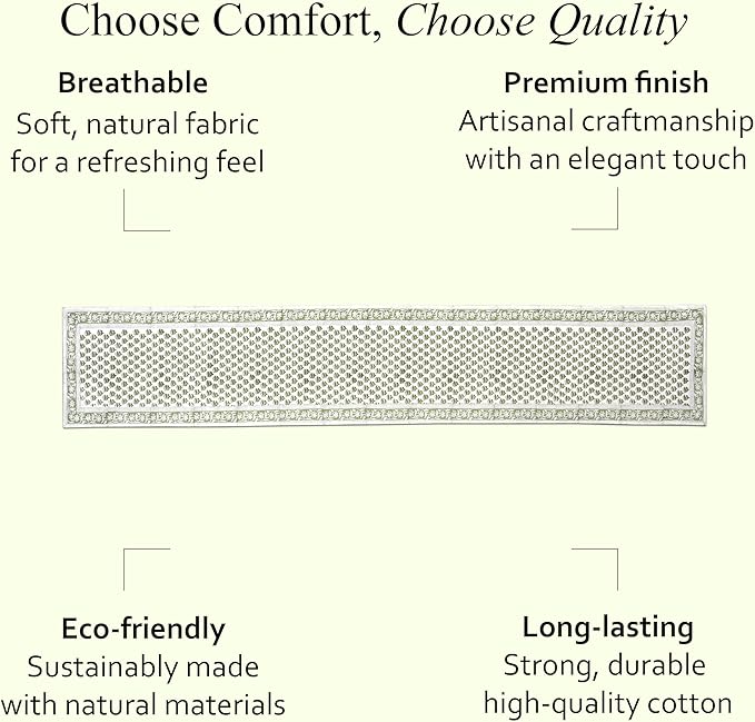 CPC Cotton Table Runner 16x106 inch Block Printed Long Fall Table Runner for Dining Table, Card Table, Coffee Table, Wedding, Farmhouse & Outdoor Barbeque-Emerald Green