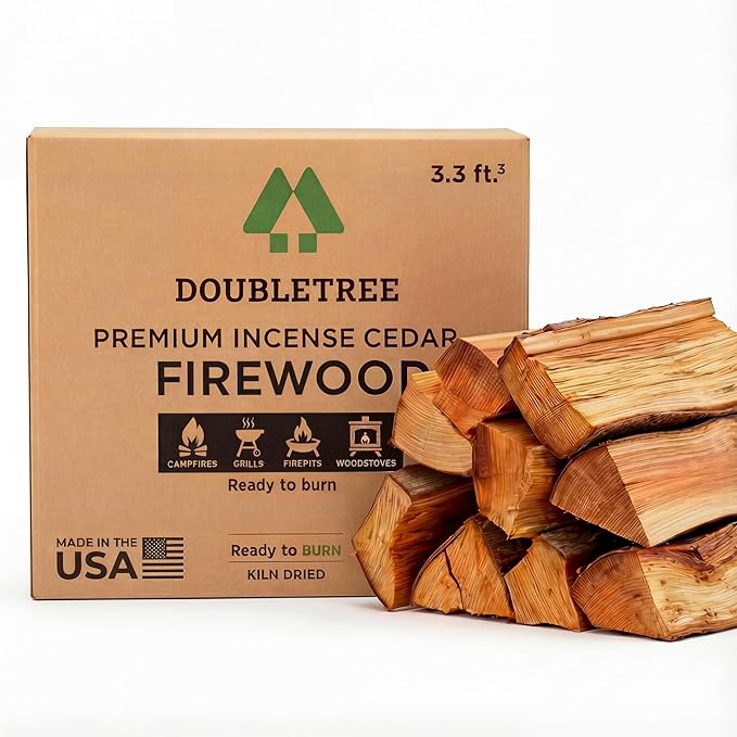 Double Tree - Kiln Dried Premium Incense Cedar Firewood (16inch Logs) (Includes Firestarter) (X Large 3.3 Cubic ft for Fireplace,Campfire,Wood Stove, Fire Pit, Split Wood Solo Stove or Breeo)