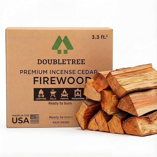 Double Tree - Kiln Dried Premium Incense Cedar Firewood (16inch Logs) (Includes Firestarter) (X Large 3.3 Cubic ft for Fireplace,Campfire,Wood Stove, Fire Pit, Split Wood Solo Stove or Breeo)