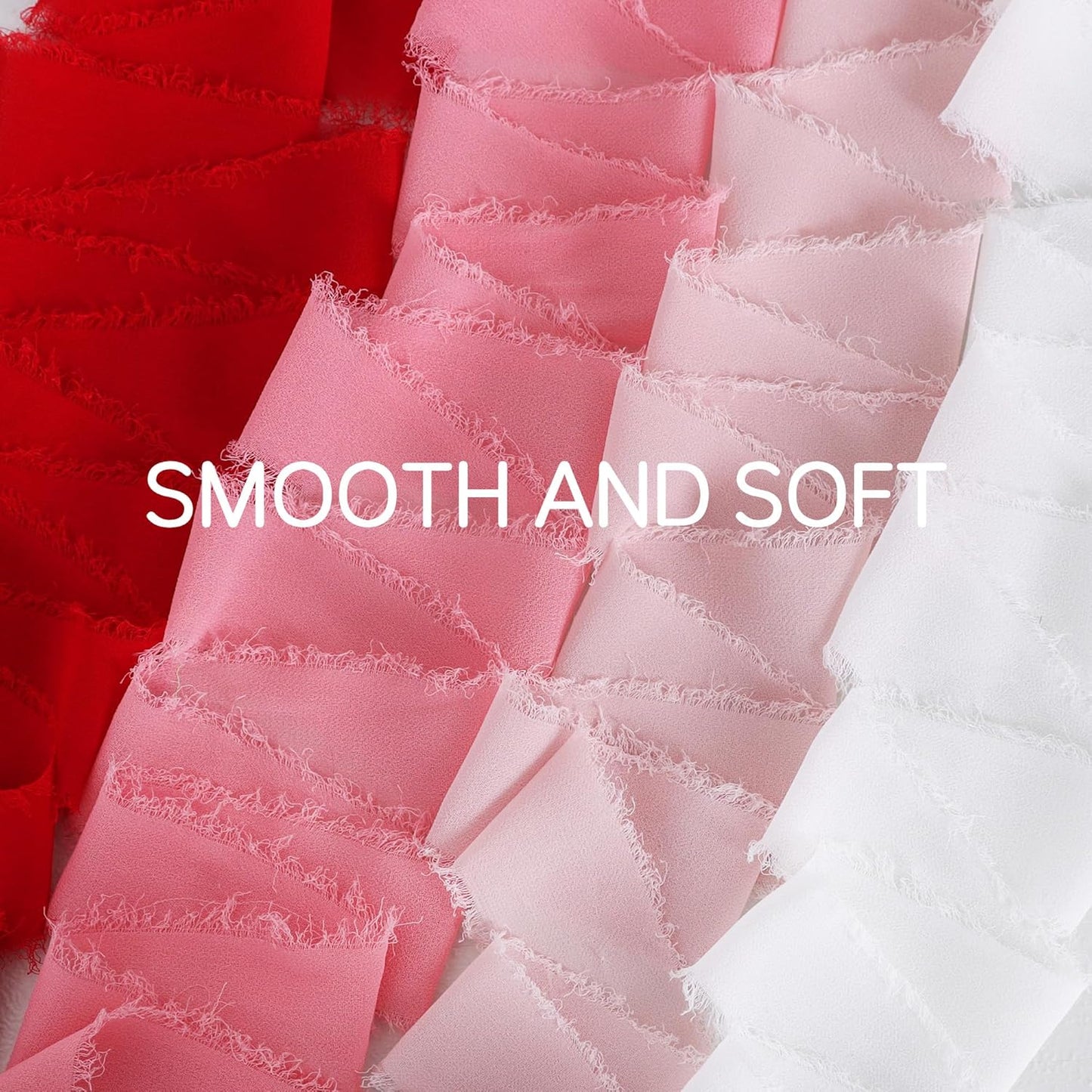 TONIFUL 4 Rolls Silk Chiffon Ribbon 1-1/2 Inch x 22 Yards,Red Pink and White Handmade Fringe Silk Ribbon Set for Gift Wrapping Bridal Bouquets Crafts Wedding Christmas Valentines Decoration