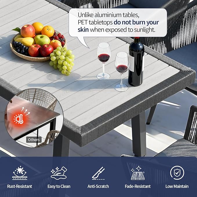 9 Pieces Patio Dining Set for 8 - All Weather Outdoor Dining Sets, All in One Outdoor Table and Chairs, Wicker Outdoor Patio Furniture Sets with Cushions and Pillows, Grey