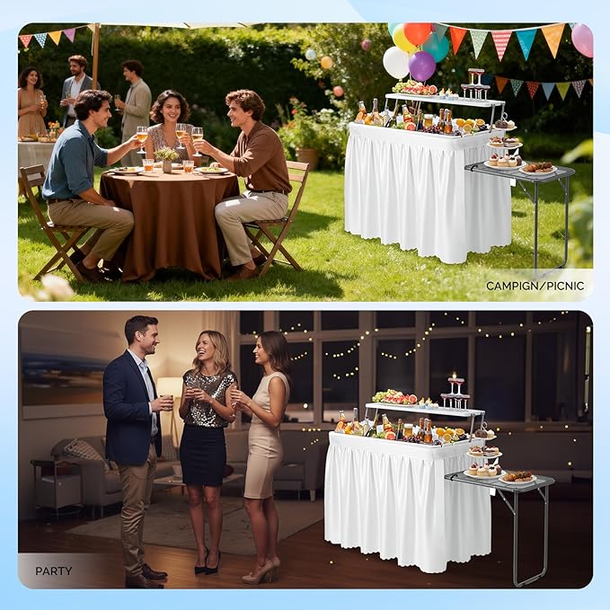 VINGLI Ice Table with Extra Storage Shelf,Side Table, Portasble Cooler Side Table with Removable Skirt, Patio Table, Indoor & Outdoor Bar for Events, Parties and Camping