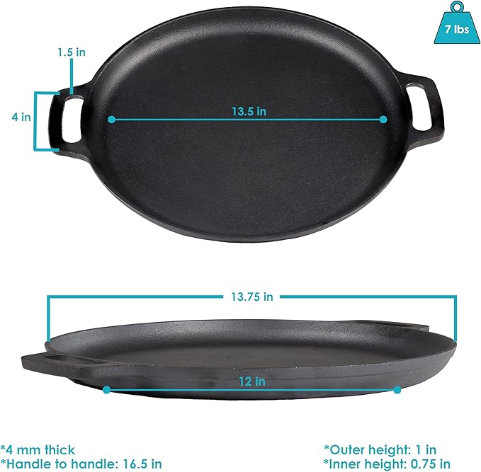 Sunnydaze 13.75-Inch Pre-Seasoned Cast Iron Pizza Pan with 2 Side Handles for Cooktop, Oven, and Grill