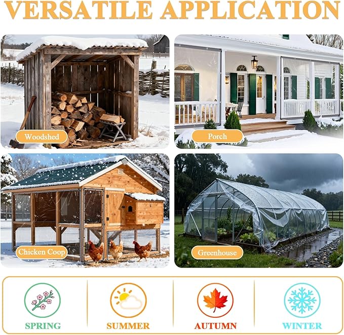 3x12 FT Clear Vinyl Patio Enclosure Panels - Heavy Duty Waterproof Clear Tarps with Reinforced Edges & Grommets for Temporary Winter Porch Enclosure & Deck Enclosure