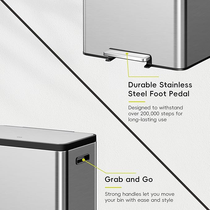 EKO EcoCasa II 36L+24L Dual Trash Can with Recycle Bin, Stainless Steel Garbage Can with Lid, Deodorizer Compartment, Odor-Proof and Fingerprint Resistant