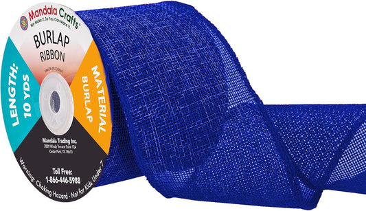 Mandala Crafts Royal Blue Burlap Ribbon 3 Inches Wide Jute Ribbons for Crafts - 20 Yds Roll Rustic Burlap Wrap Trim Ribbons for Wreaths Bows Wedding Party Decoration