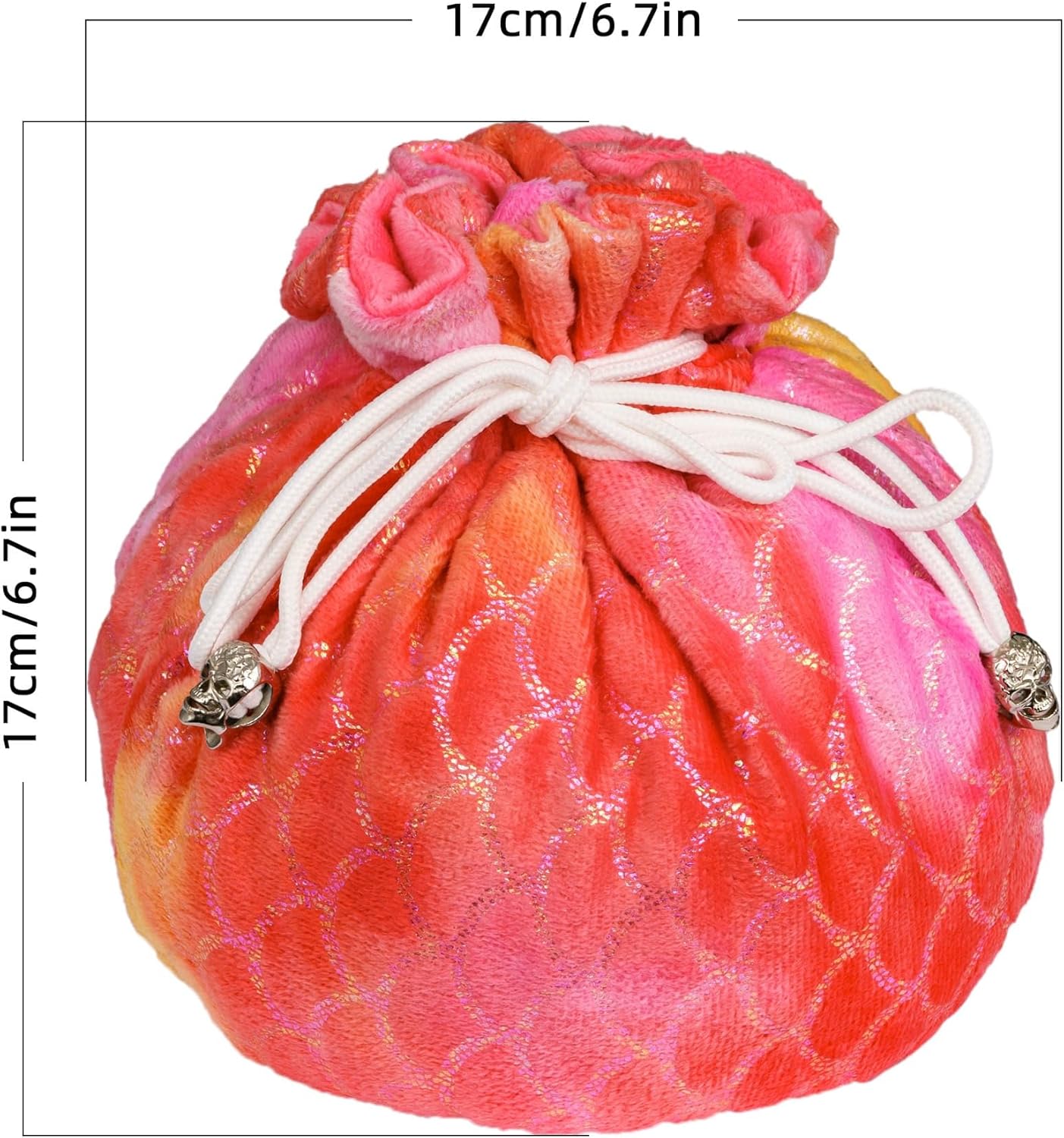 DND Dice Bags Large with Pockets Orange Storage Bag Fish Scale Pattern for RPG Game Dices - Capacity 200+ Dice