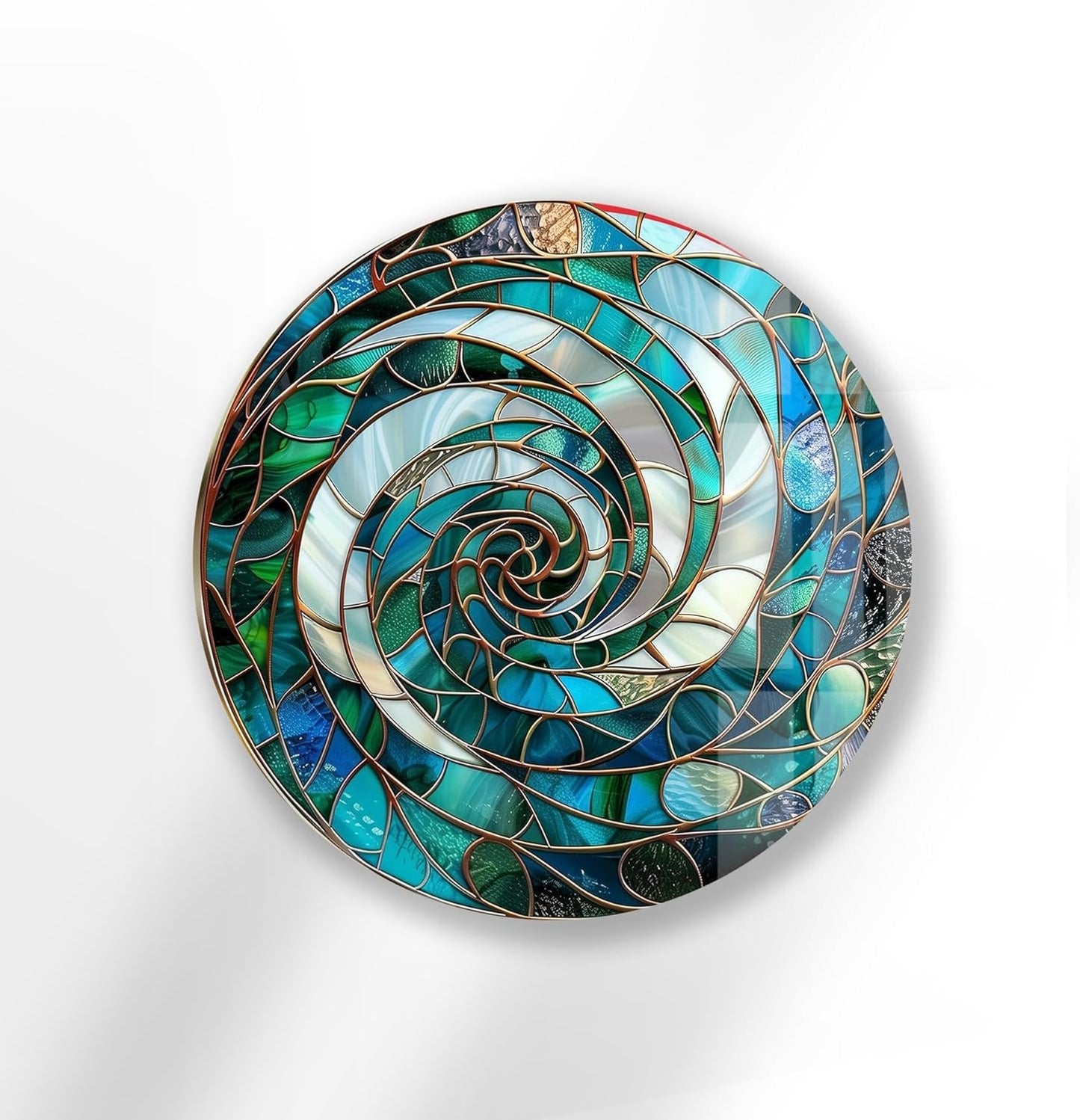 My Photostation.com 24''(60cm) Diameter Aqua Spiral Harmony Round Glass Wall Art Tempered Glass Printing Wall Decor Large Wall Art Wall Hangings