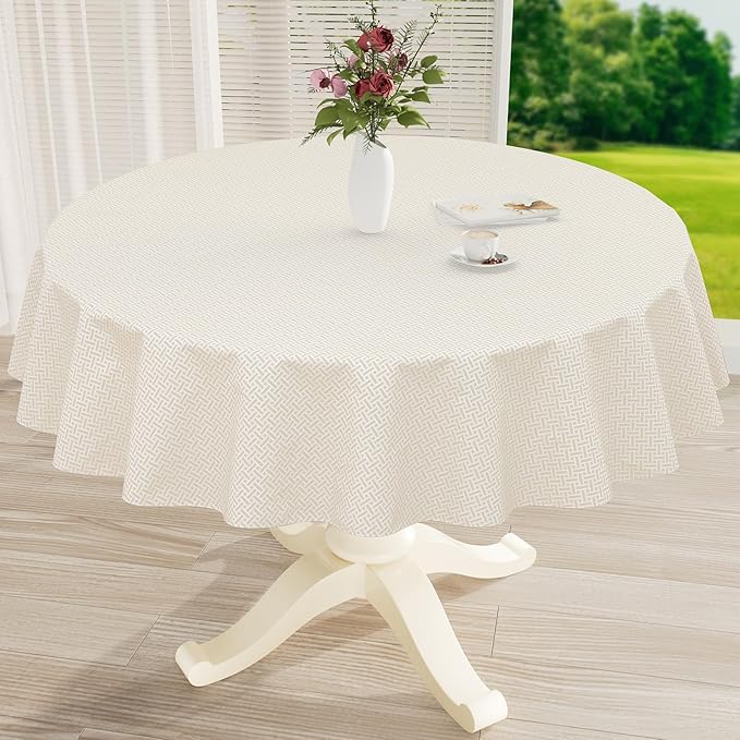 misaya Round Waterproof Vinyl Table Cloth, Plastic Tablecloth with Flannel Backing, Wipeable Table Cover for Dinner, Picnic, Indoor and Outdoor (Weave Patternd, 60")