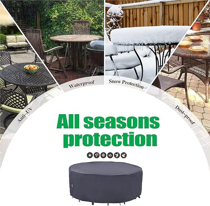 F&J Outdoors Outdoor Patio Furniture Covers, Waterproof UV Resistant Anti-Fading Cover for Large Round Table Chairs Set, Grey, 96" Dia x 27.5" H