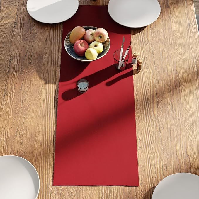 Encasa XO Table Runner 13"x36" Long | Cotton Canvas Fabric | Deep Red Solid Color | Machine Washable & Durable