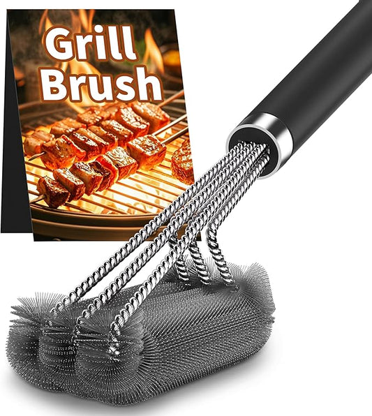 BBQ Grill Cleaning Brush, Heavy Duty Grill Cleaning Brush for Outdoor Grill, 3-Branch Stainless Steel Bristles Cleaner for Easier and Effective Clean, BBQ Tools for Gas/Charcoal Grilling Grates