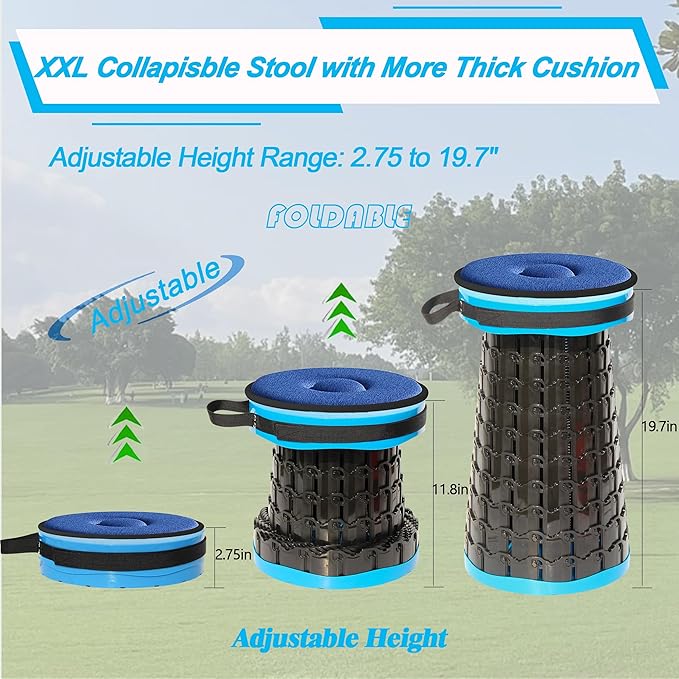 ALEVMOOM Upgraded XXL Collapsible Stool with Cushion 19.7",1000lbs Max Weight,Wider & Taller Pop Up Seat, Heavy Duty Portable Retractable Folding Chair or Travel Foot Rest for Camping & Outdoors