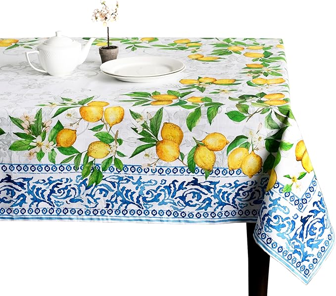 Maison d' Hermine Table Cloth Rectangle Table 100% Cotton 54 x 72 Inches Tablecloth Reusable Decorative Everyday Use for Dining Room, Farmhouse, Home, Party, Festive & Wedding Spring Summer - Cedrat