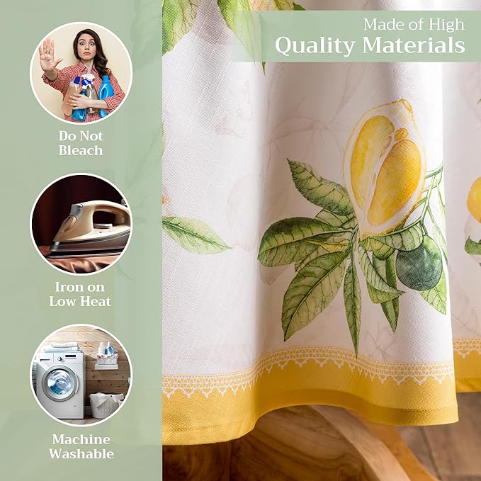 Maison d' Hermine Table Cloth Round Table 100% Cotton 63 Inches Tablecloth Reusable Decorative Everyday Use for Dining Room, Farmhouse, Home, Party, Festive & Wedding Spring Summer - Limoncello