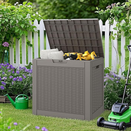 NUNU LAB 31 Gallon Outdoor Storage Box Waterproof, Outside Package Delivery Deck Boxes with Lockable Lid, Backyard Storage Bin For Garden Tools, Patio Cushions Accessories, Gray