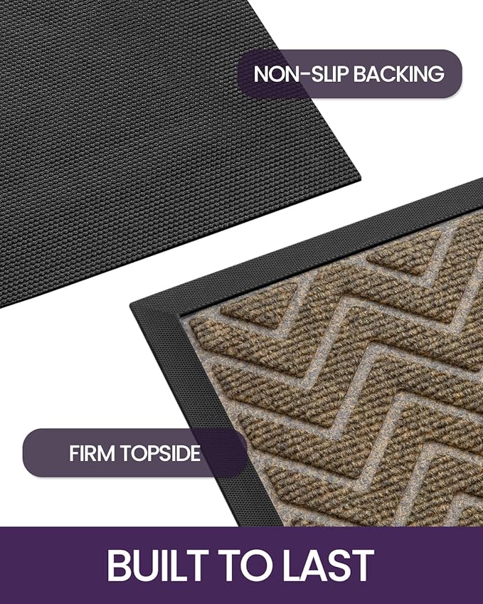 DEXI Front Door Mat Outside Entrance, 17x29 Rubber Entry Doormat Heavy Duty, Welcome Mats Non Slip for Inside House Floor Entryway Back Doors Exterior Patio, Chevron Brown
