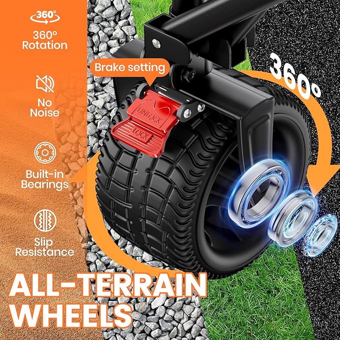 Collapsible Wagon Carts 570LBS Weight Capacity Foldable Beach Wagon with Big All-Terrain Wheels 330L Heavy Duty Utility Carts with Cup Holders for Camping, Garden, Sports, Grocery Black