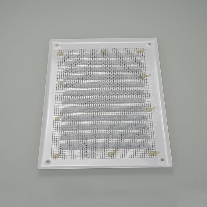 Square Ventilation Grille / 5" x 7" Inch Inside Measurement/White Metal Air Vent Louver - Inside/Outside use / 6.5" x 9.5" Inch Outer Measurement
